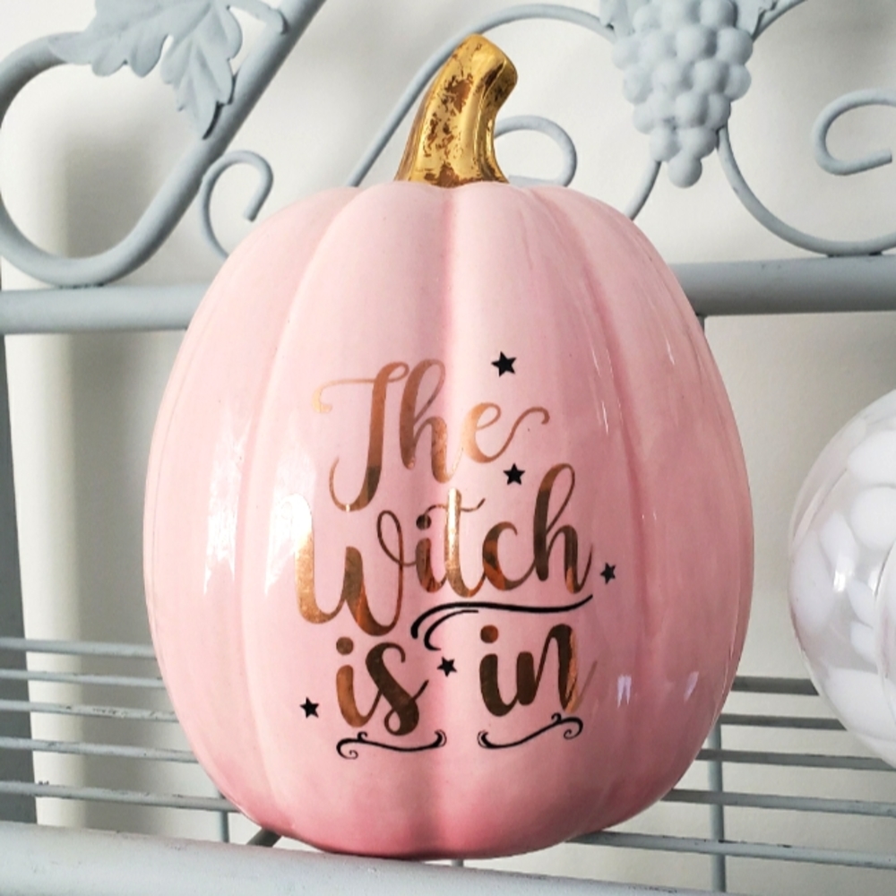 Always a Witch pink Pumpkin Ceramic Decoration